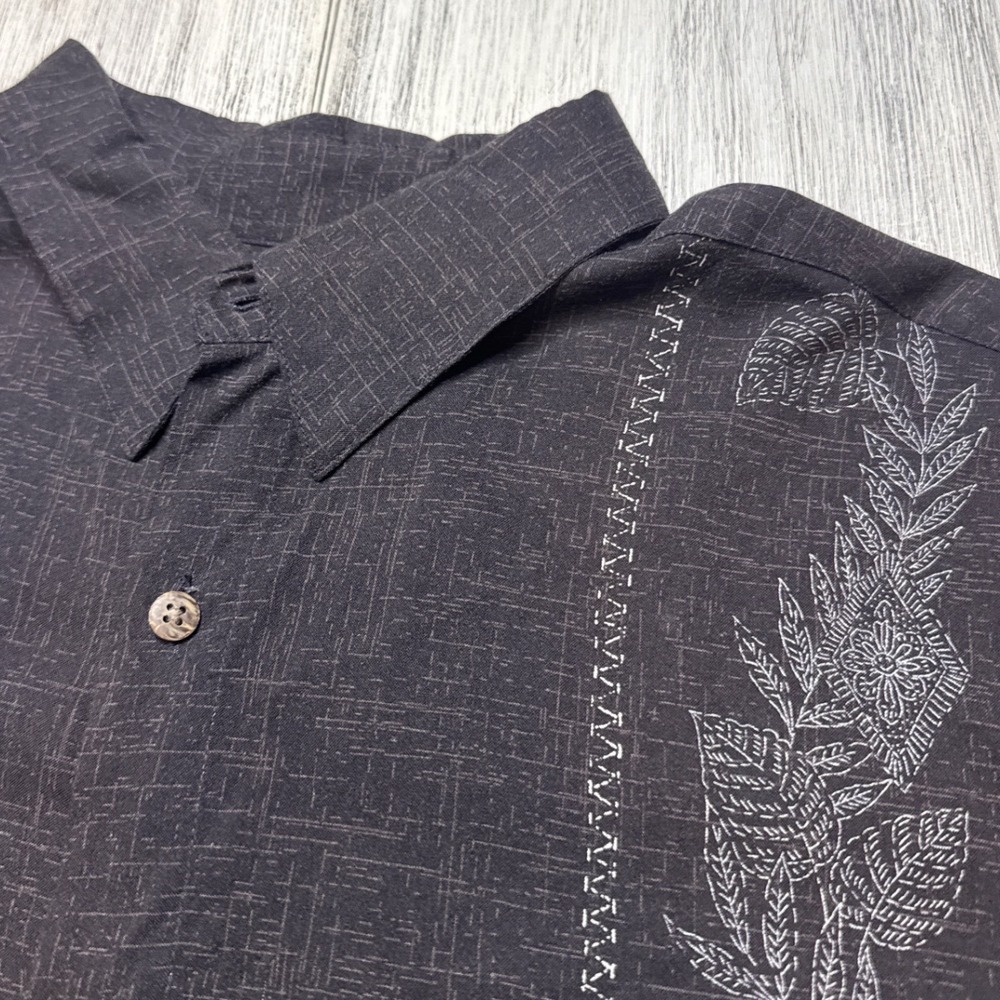 Island Shores Mens Large Rayon‎ Short Sleeve Tropical Camp Shirt Gray